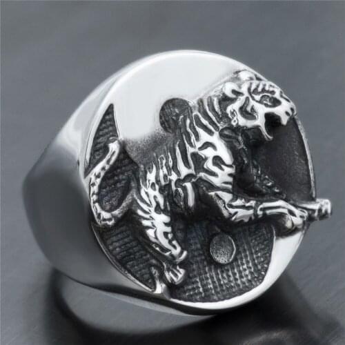 FDLK Fashion Rings Tiger Animial Pattern Ring Punk Zinc Alloy Rings For Men Accessories Anniversary Party Gift