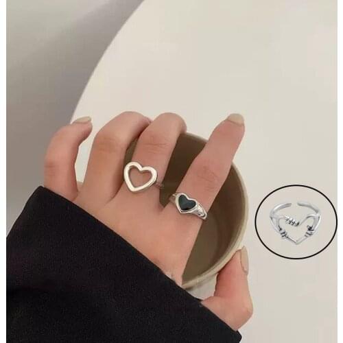 Ins New Hollow Love Heart-shaped Ring Womens European and American Retro Style Ring Cold Style Simple Couples Bracelet