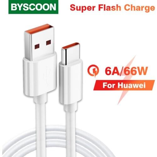 Byscoon Super Charger 66W 6A Cable For Huawei Mate 40 30 20 pro Type C USB Cable For Huawei P30 P40 Pro Honor V30 V40 30 Pro 30S