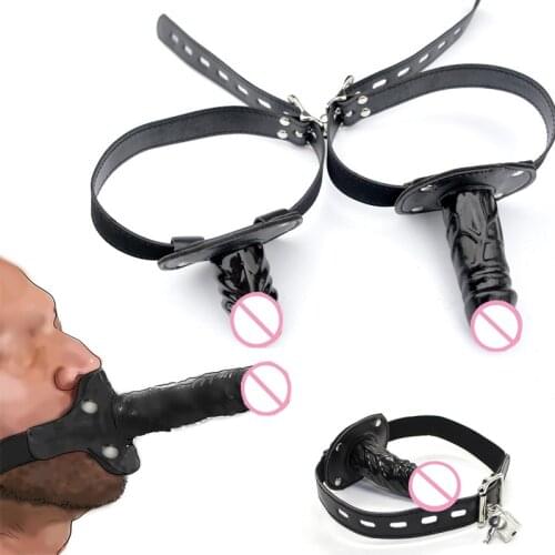 Open Mouth Gag,Bdsm Bondage Slave Restraint Oral Fixation Penis Plug,Leather Harness Lockable Strap On Dildo Mouth Gag Sex Toys
