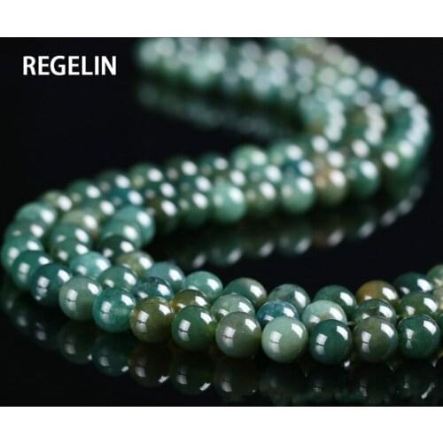 REGELIN Wholesale Moss Grass Agat Natural Stone Round Loose Green Beads For jewelry Making 4/6/8/10/12 MM DIY Bracelet Strand