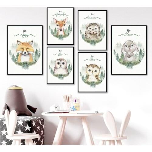 Cute Bear Fox Bunny Deer Cartoon Wall Art Canvas Painting Nordic Posters And Prints Wall Pictures Nursery Baby Kids Room Decor