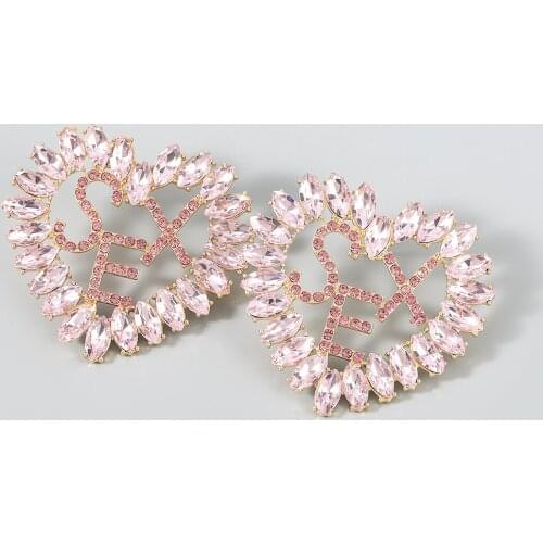 Fashion Metal Glass Rhinestone Heart-shaped Earrings Womens Popular Exaggerated Stud Earrings Party Accessories