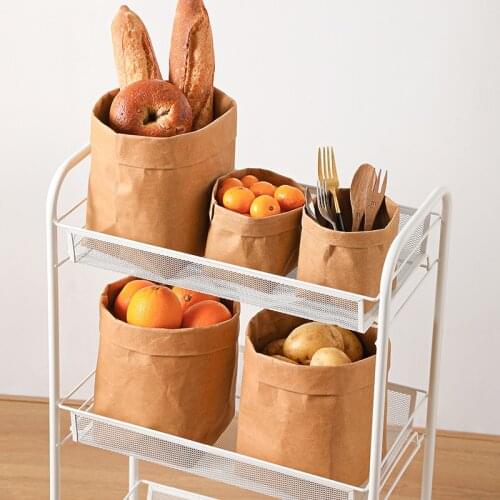 Washable Kraft Paper Storage Bag Refrigerator Food Vegetable And Fruit Classification Bags Desktop Drawer Storage Organizes