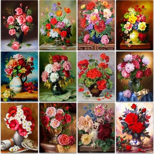 ZOOYA DIY Diamond Painting Red Rose Flower Vase Rhinestone Cross Stitch Kit 5d Diamond Embroidery Needlework Mosaic sale Set F42