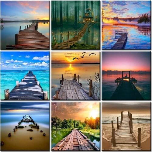 Oil Kits Paintings By Numbers DIY Pictures Landscape Bridge Home Decoration Canvas Painting Coloring For Adult Living Room Art