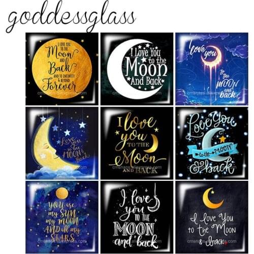 New "I love you to the moon and back" Square 10pcs mixed 12mm/20mm/25mm/30mm photo glass cabochon demo flat back Making findings