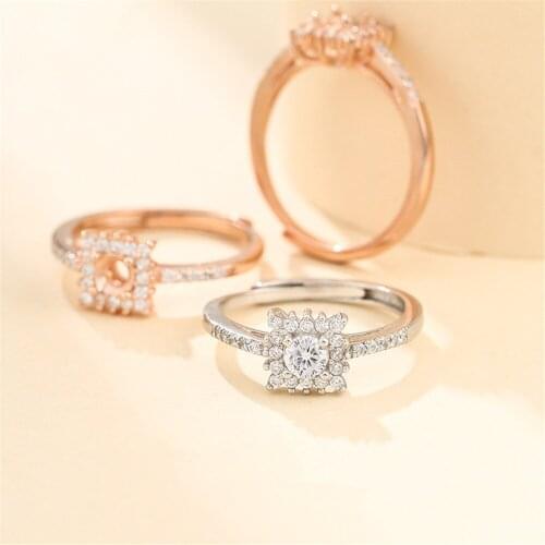 Ring Setting for 4x4mm Round Cabochons or Faceted Gemstones Ring Base Gold Plated 925 Silver Zircon Adjustable Ring Blank SR0115