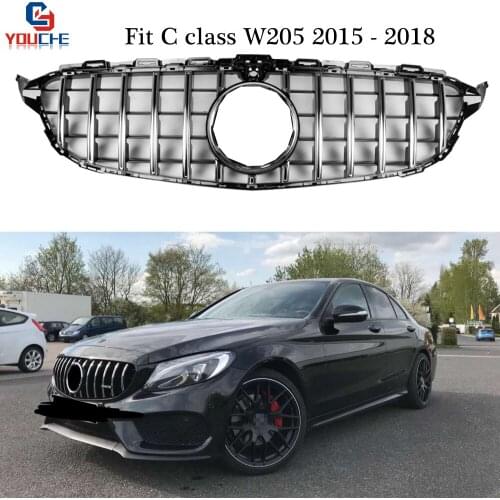 Front Grille With Camera W205 GT R Style Front Bumper Grill for Mercedes C W205 Sport Edition C180 C200 C250 C300 C350 C400
