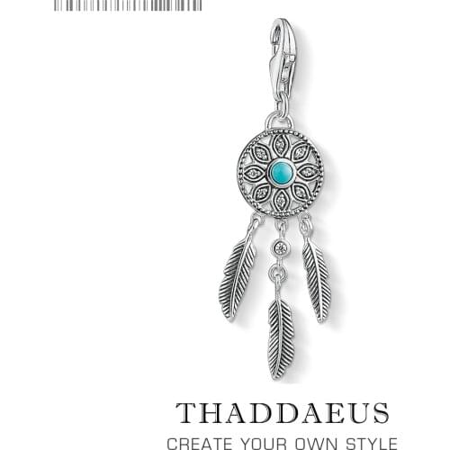 Charm Pendant Blue Dreamcatcher Ethno,2020 Brand New Europe Jewelry For Women Trendy Gift In 925 Sterling Silver Fit Bracelet