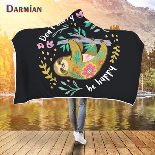 DARMIAN Funny Sloth Printed Fluffy Microfiber Hooded Blanket for Adults Kids Warm Soft Sofa Throw Blankets Wearable Deken 2021