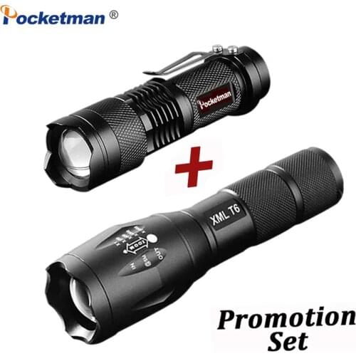 Promotion Set! Hot Sale LED Flashlight T6 Tactical flashlight + Q5 Mini Torch Lanterna Zoomable Waterproof Flashlight Bike