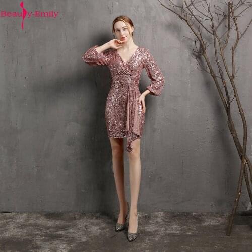 Sexy V Neck Long Women Evening Dresses Charming Zipper Back Knee Length Formal Party Dress Vestidos De Fiesta with Flare