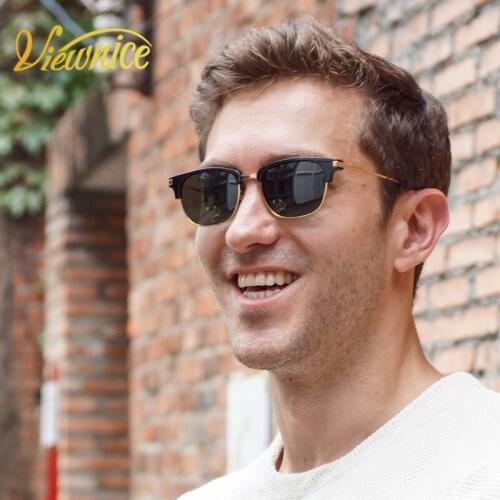 Viewnice Acetate Men Wood Sunglasses Square Women Retro Polarized Lens Polarized Classic Sun glasses