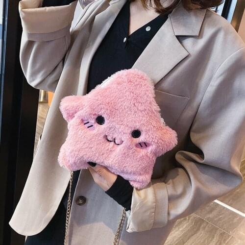 Sweet Girls Women Chain Phone Messenger bag Soft Plush Cute Star Shoulder Bag Student Cartoon Fashion Small Crossbody Bags Purse