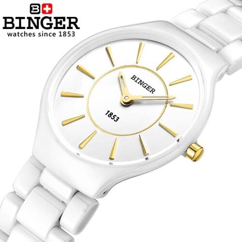 Switzerland Binger Ceramic Quartz Womens Watches Fashion lovers style luxury brand Wristwatches Water Resistant clock B8006-1