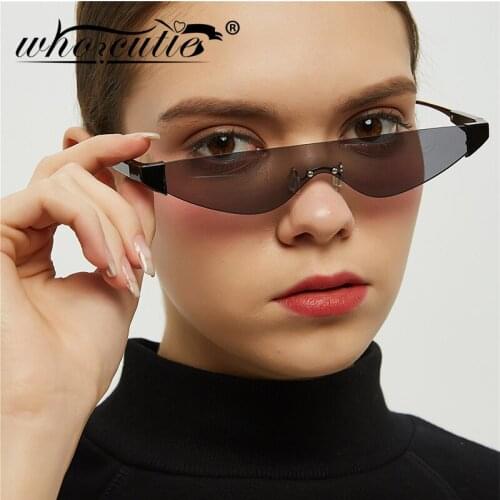 Vintage Frameless Cat Eye Sunglasses Women Men 2019 Brand Designer Rimeless Frame Cateye Futuristic One Piece Sun Glasses S003