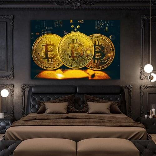 Wangart Golden Coin On A Pcb Mining Bitcoin Concept Wall Picture For Living Room Bedroom Canvas Modern Art Poster And Print