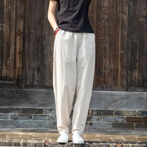 Women Autumn Cotton Linen Elastic Waist Harem pants Ladies Loose Vintage Harem Trousers Female 2021 Loose Pants