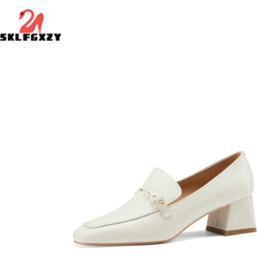 SKLFGXZY Leisure Shoes Ms. Genuine Leather Women Shoes Fashion Cowhide Office Wedding Party Shoes Pumps Size 34-43