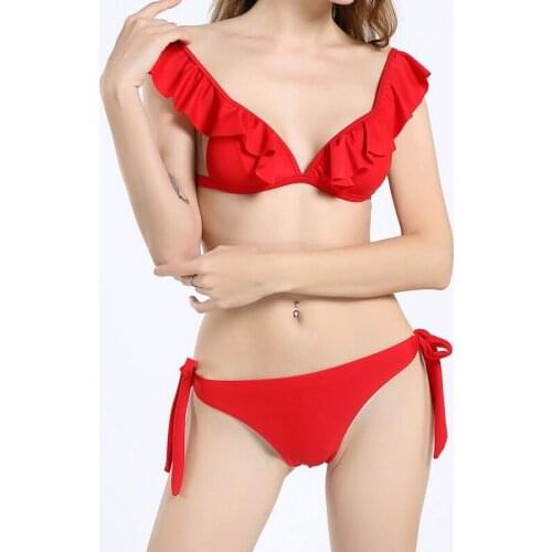 2019 Fashion Bikini Ruffle Sexy Women Push-up Bikini Padded Bra Swimsuit Solid Color Triangle Bandage Swimwear Bathing Suit