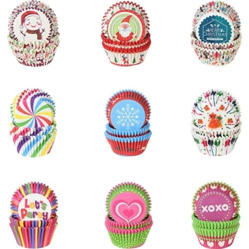 100Pcs/Set 27 Style Paper Cake Cup Wrapper Muffin Box Cake Baking Mold Wedding Christmas Party Cake Decor Tools