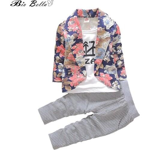 2020 Boys Formal Clothing Kids Attire For Boy Clothes Flower Print Kids Suit Fake 2 Piece Childrens Clothing Fashion Tracksuits