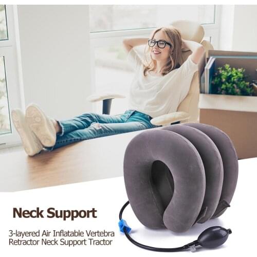 3 Layered Air Inflatable Vertebra Retractor Pillow Massage Neck Head Pain Pain Relax Traction Support Massager