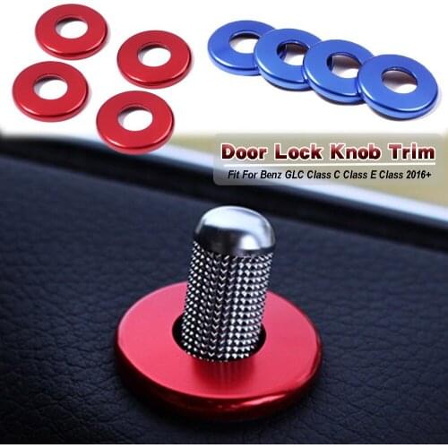 4X Red/Blue/Silver Car Door Lock Pin Knob Button Trim Cover Interior Stickers Styling Fit for Mercedes Benz E GLC C Class 2016