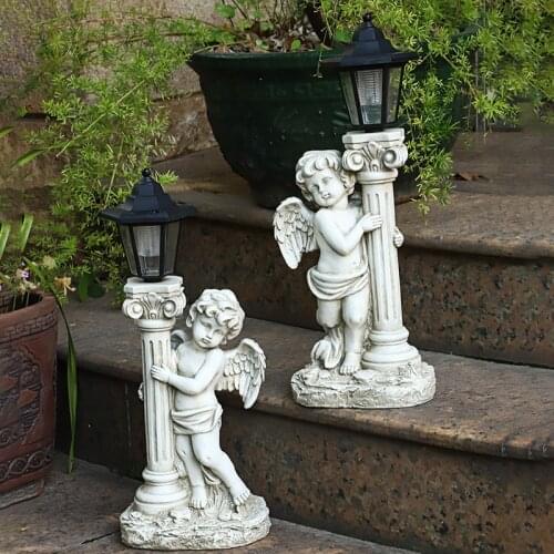 50cm Antique Angel Sculpture Courtyard Furnishing Indoor Outdoor Solar Street Lamp light Garden Landscape Decoration Resin