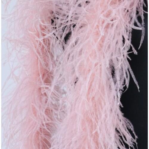 6ply leather pink Ostrich Feather Boas Fluffy Natural Ostrich Feather Ribbon Dresses Decoration Shawl for crafts 2 meters