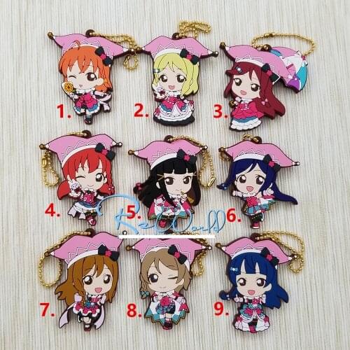 9pcs/lot Love Live Kotori Anime keychain Nico Rin Umi Maki Chika Dia Riko Yoshi kc Kunikida Kanan Rubber strap/phone charm