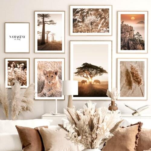 African Steppe Dandelion Reed Daisy Lion Giraffe Wall Art Canvas Painting Posters And Prints Living Room Nordic Style Decoration