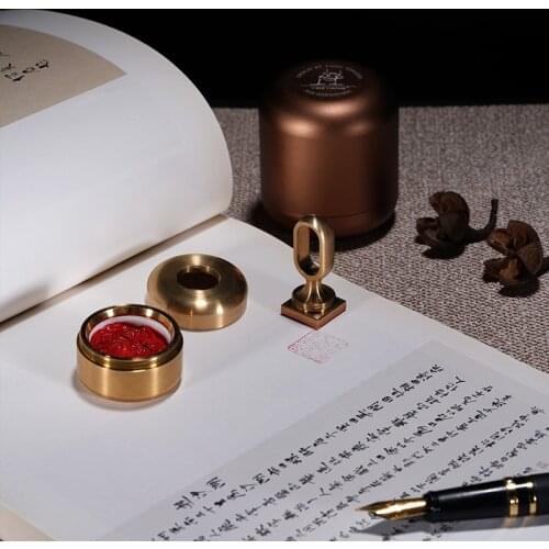 Bronze Round Square Chinese Name Stamp Seals With Red Inkpad Storage Box Mini Portable Engraved Stamps Friend Graduation Gift
