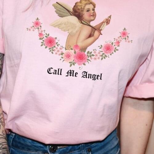 Call Me Angel Women Egirl Vintage T Shirt Harajuku Streetwear Tee Cute Tops Kawaii T-Shirts Oversize Grunge Aesthetic Clothes
