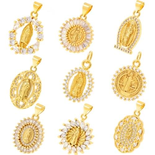 Christian Virgin Mary Necklace For Prayer Catholic Diamond Encased Pendant Ornament For Virgin Mary Plated Simple Circle