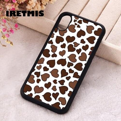 Iretmis 5 5S SE 2020 Phone Cover Case for iPhone 6 6S 7 8 Plus X Xs XR 11 12 Mini Pro Max Silicone TPU Hearts brown