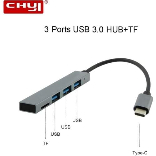 CHYI 3 Ports Usb Hub Type-C Splitter With TF Card Reader For Macbook Pro Mac PC Laptop Notebook