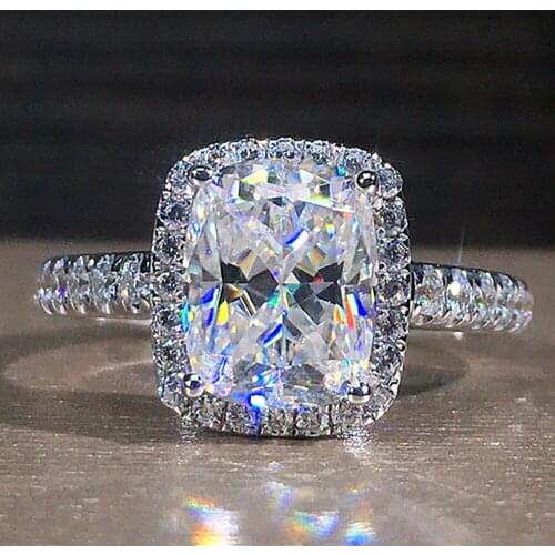 14K White Gold Women Wedding Anniversary Engagement Party Ring 1 2 3 4 5 Carat Cushion Rectangle Moissanite Diamond Ring Trendy
