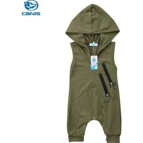 2019 New Newborn Toddler Baby Girls Boys Summer Casual Active Romper Sleeveless Hooded Solid Zipper Jumpsuits Romper 0-24M