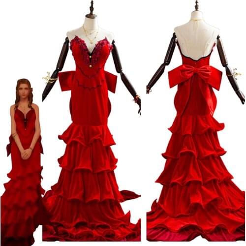 Final Fantasy VII Cosplay Aerith Gainsborough Cosplay Costume Red Dress Gown Halloween Carnival Costumes For Girls Women