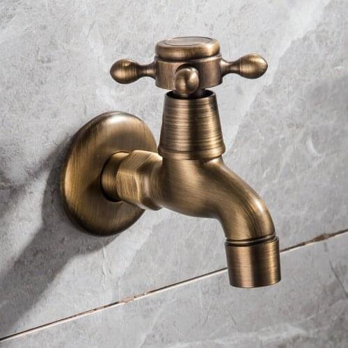 Brass Wall Mount Bibcock Retro Tap Decorative Outdoor Garden Faucet Washing Machine Mop Luxury Antique WC Garden
