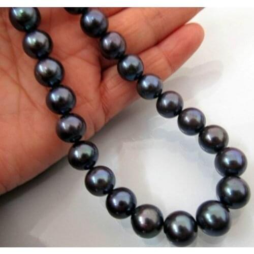 HOT Huge AAA 10-11mm south sea black pearl necklace 18 inch 925silver GOLD CLASP
