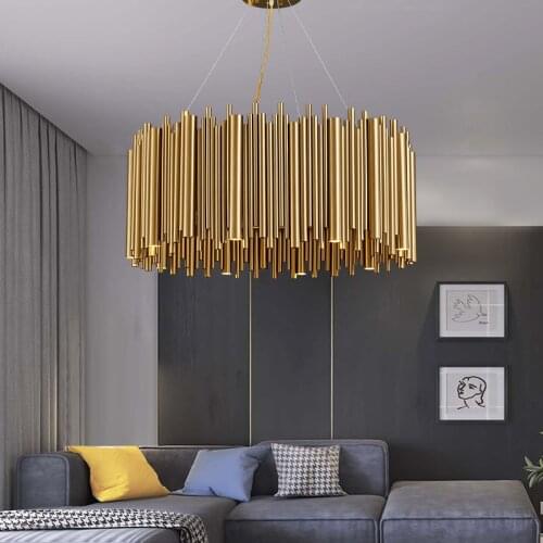 Post Modern Design Gold Aluminum Tube Chandeliers Italy Design Chandelier Lighting Pendientes Lustres Led Lamp Kronlechter