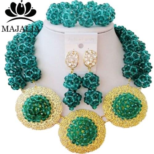 Majalia Fashion Nigerian Wedding African Jewelry Set Army green Crystal Bead Necklace Bride Jewelry Sets Free Shipping 2JS076