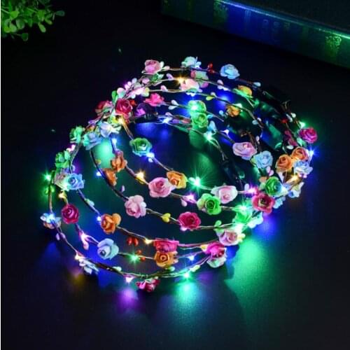 Flashing LED Hairbands Glow Flower Crown Headbands Light Party Rave Floral Garland Luminous Decorative Wreath 300pcs/lots