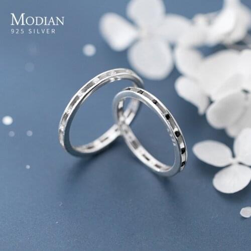 Modian Vintage 925 Sterling Silver Crystal Geometric Round Stackable Finger Rings for Couple Fashion Simple Ring Fine Jewelry