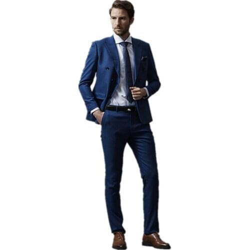 Mens Suits 2 Piece Set Tailored Men Blazer Pants Casual Double Breasted Men Slim Fit Suit Tuxedo Groom Blazer Wedding Suits