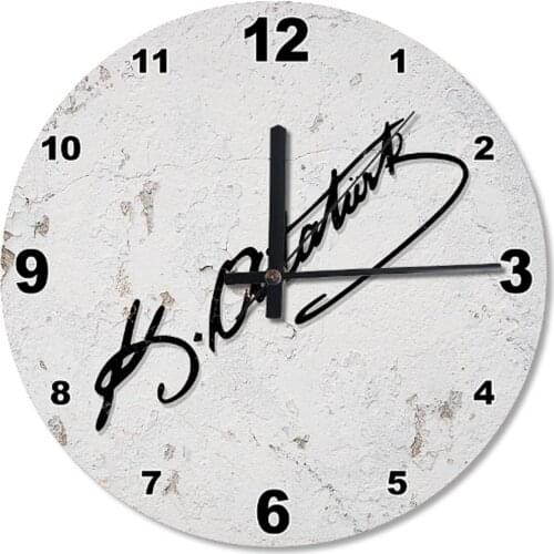 Wall Clock With 30 Cm Diameter Paint On The Old Floor Atatürk Signature Shaped Home Decoration Gift Classy Stylish Clock