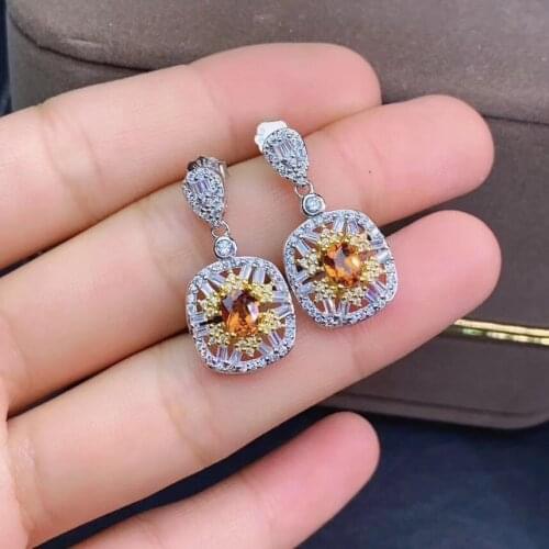 Real Garnet vivid orange Natural and Real Garnet earring 925 sterling silver earrings